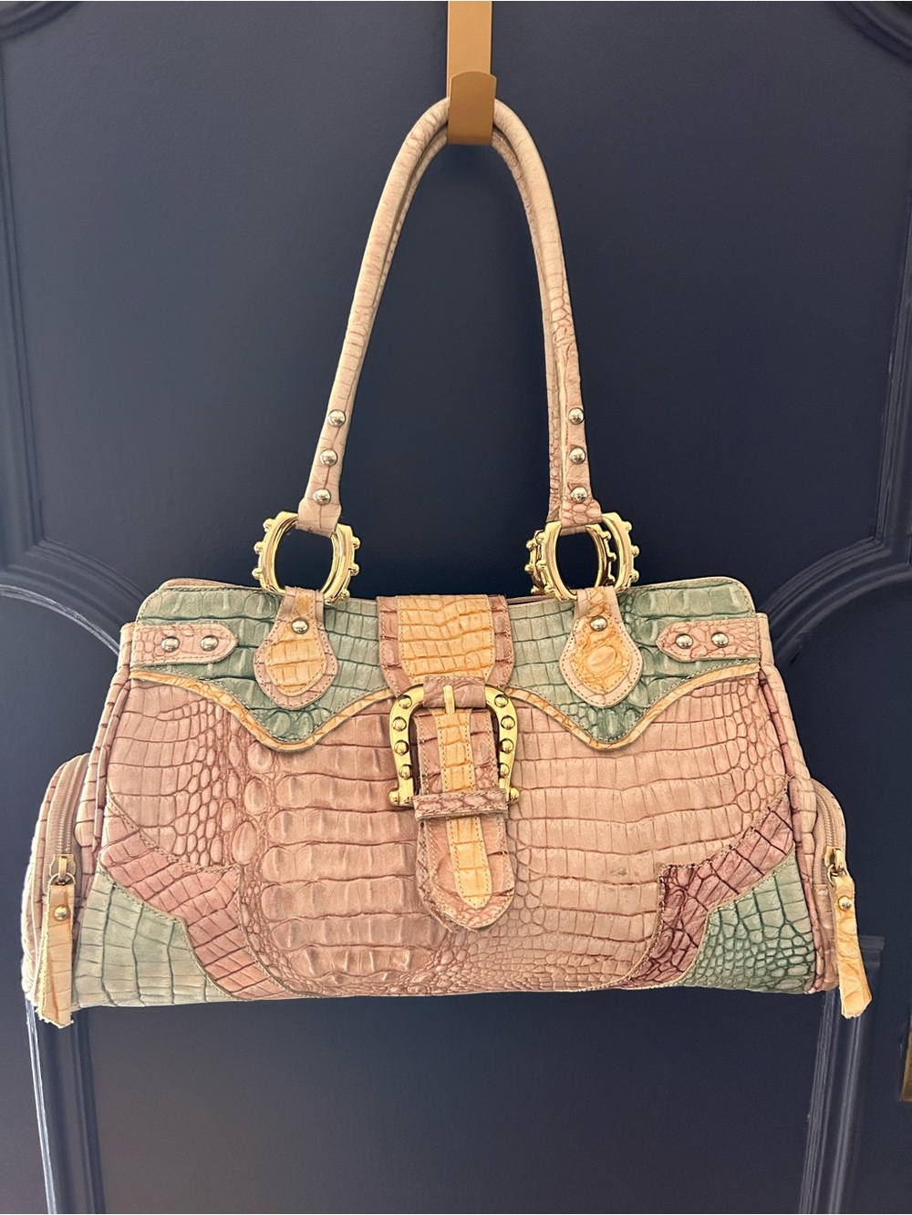 Arcadia Italian Leather Croc Satchel Multicolor Color Western Handbag